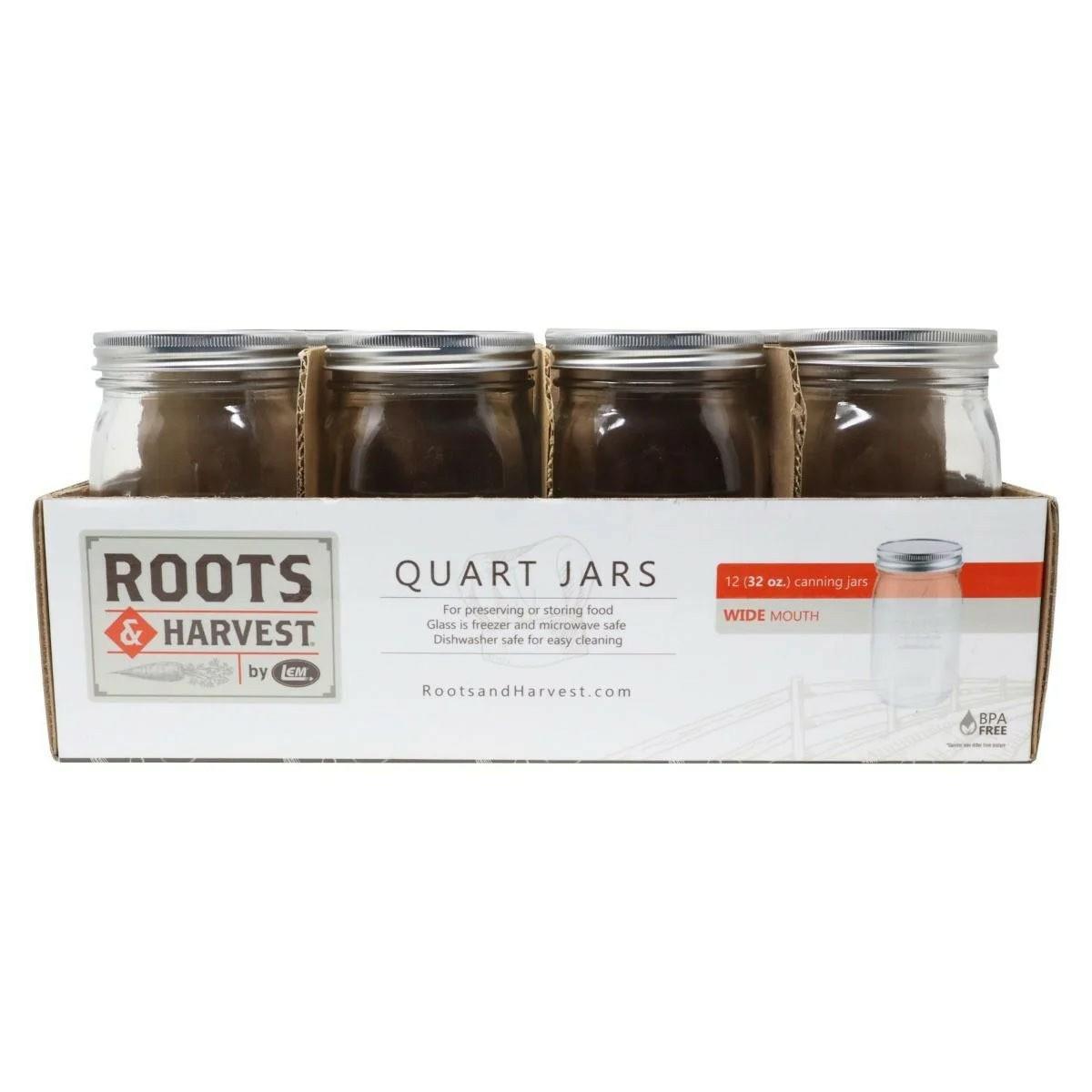 Roots & Harvest Quart Canning Jars Wide Mouth 12 Pack Accessories